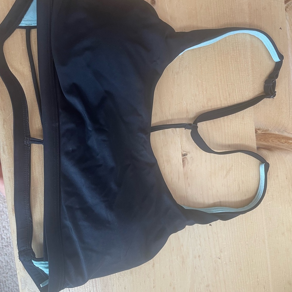 Prana Black and Blue Bikini Top with Adjustable Straps and matching bottoms